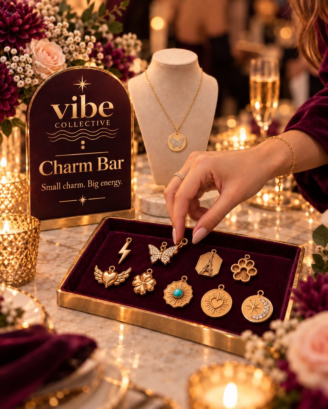 Guest choosing a charm at the Vibe Collective Charm Bar